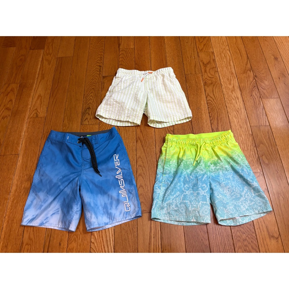 Quiksilver Cat & Jack Boys Swim Trunks Bundle Size 8 M Blue Green Stripe 3pk